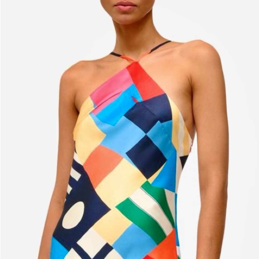 STAUD Multicolor Geometric Halter Maxi Dress — Red, Blue, Green & Yellow NWT - Picture 5 of 16